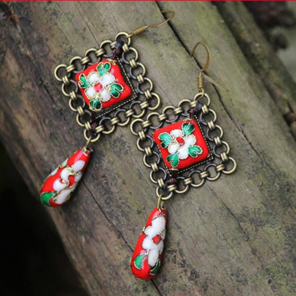 Jewelry - Nepal Handmade Cloisonne Dangle Earrings